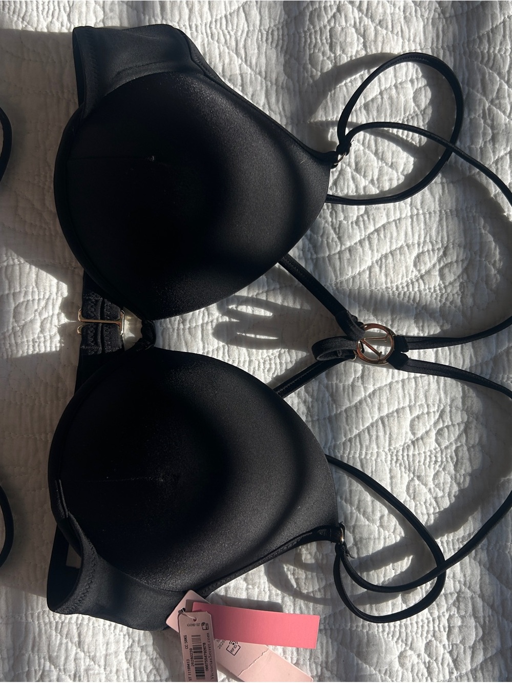 Victoria's Secret Black Padded Bikini Top with Strappy Details